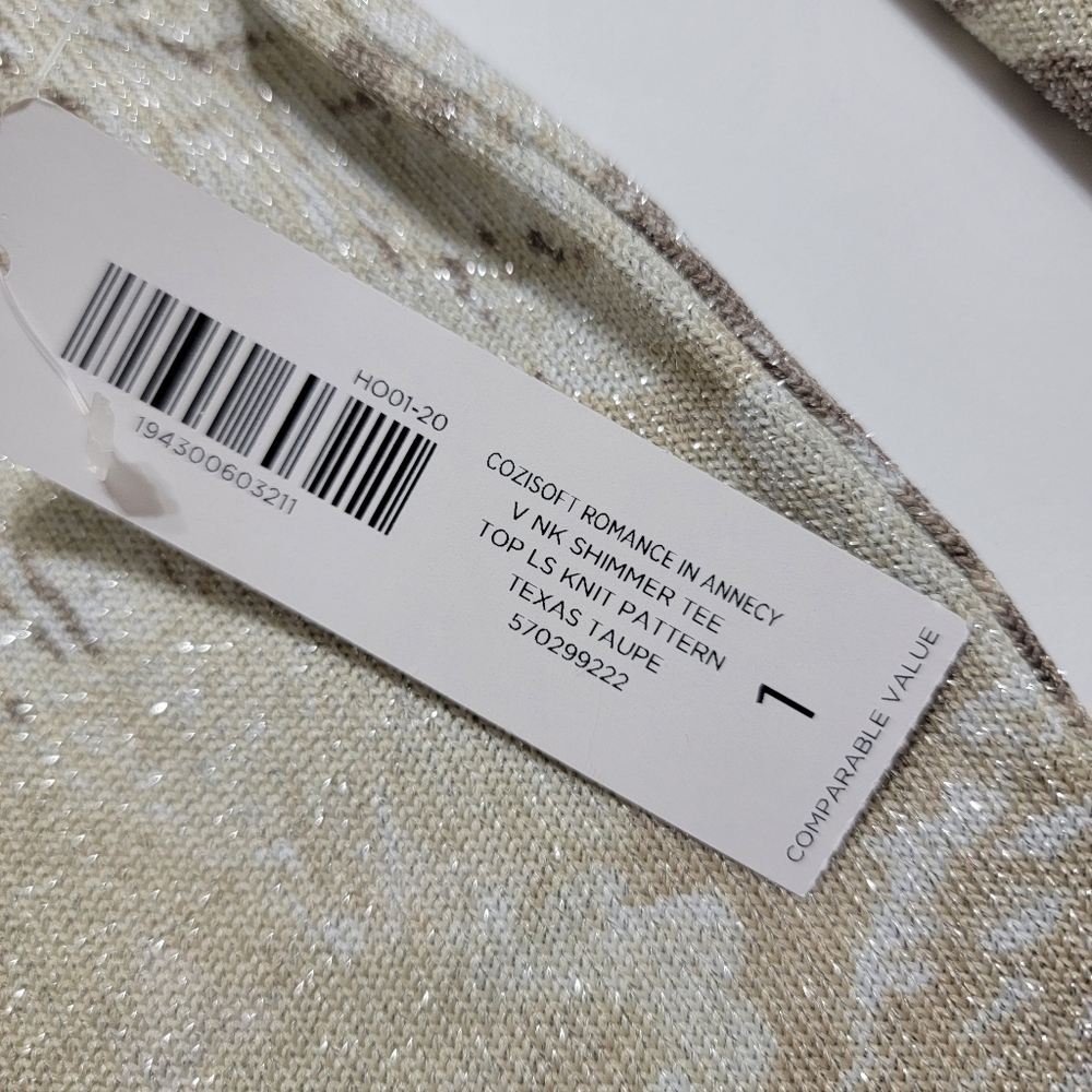 Chico's | Cozisoft Romance in Annecy Floral V-Neck Long Sleeve Shimmer Tee Sz 1 - Picture 7 of 7